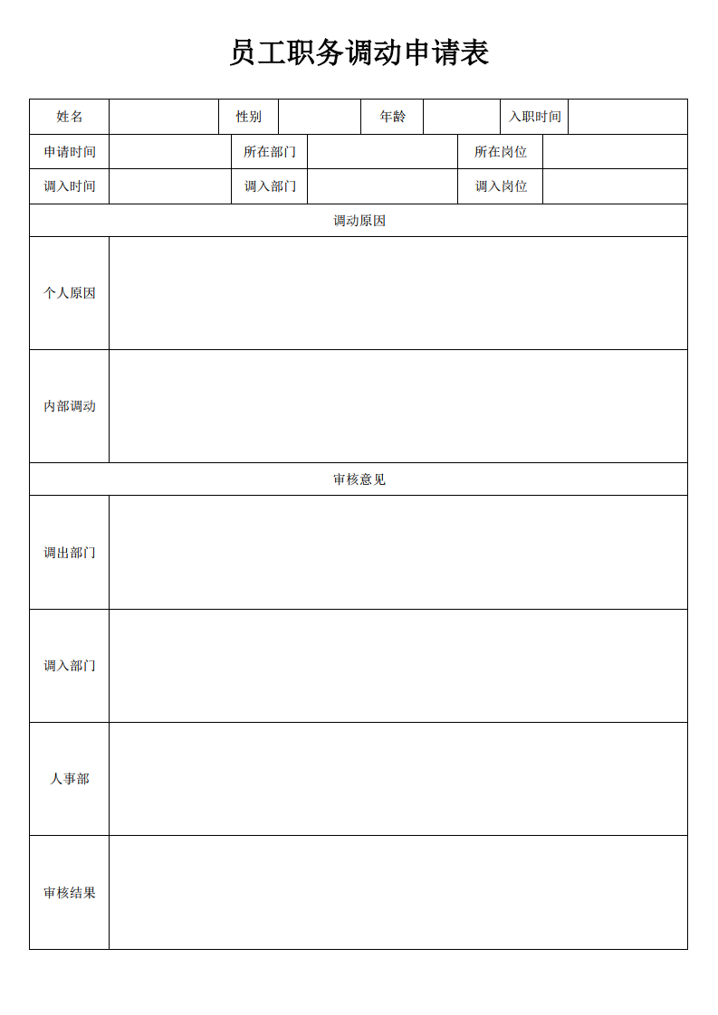 员工职务调动申请表