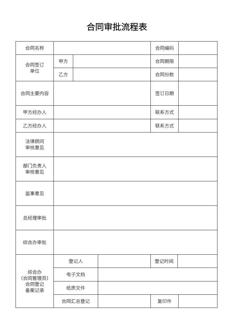 合同审批流程单