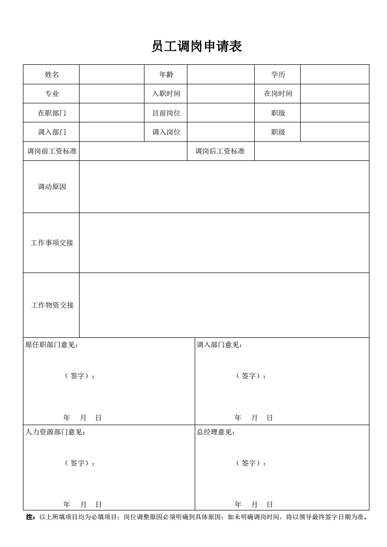 员工调岗申请