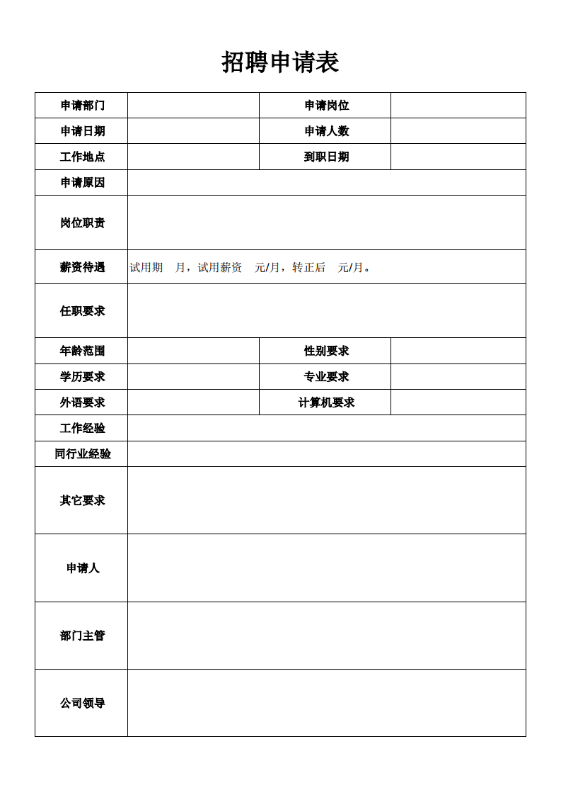 日常招聘申请表