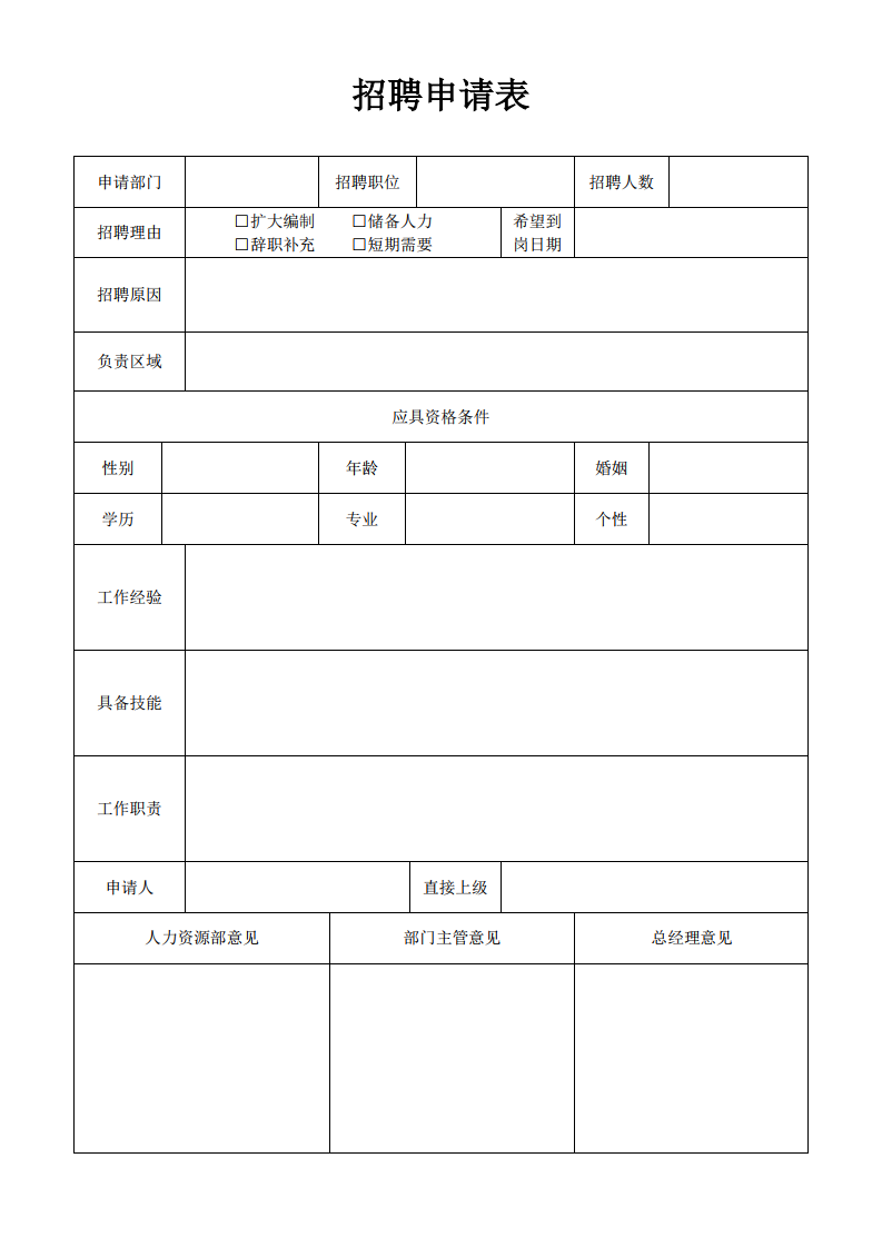 公司招聘申请表