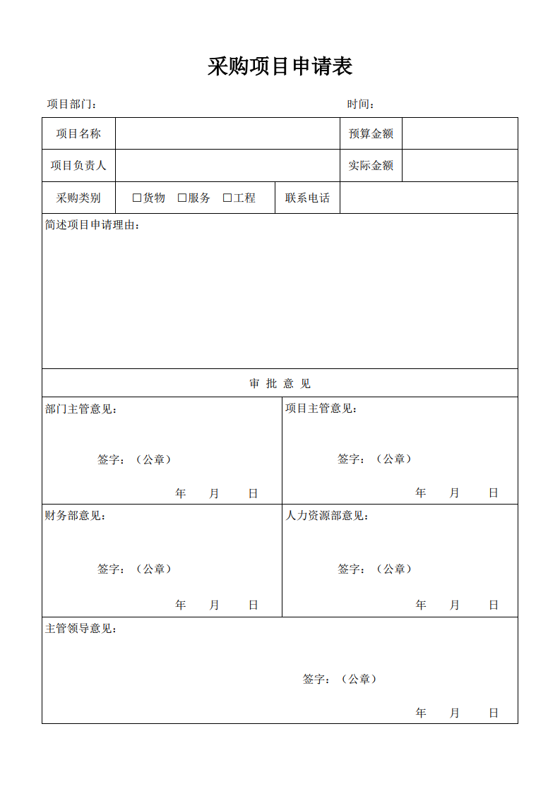 采购项目申请表