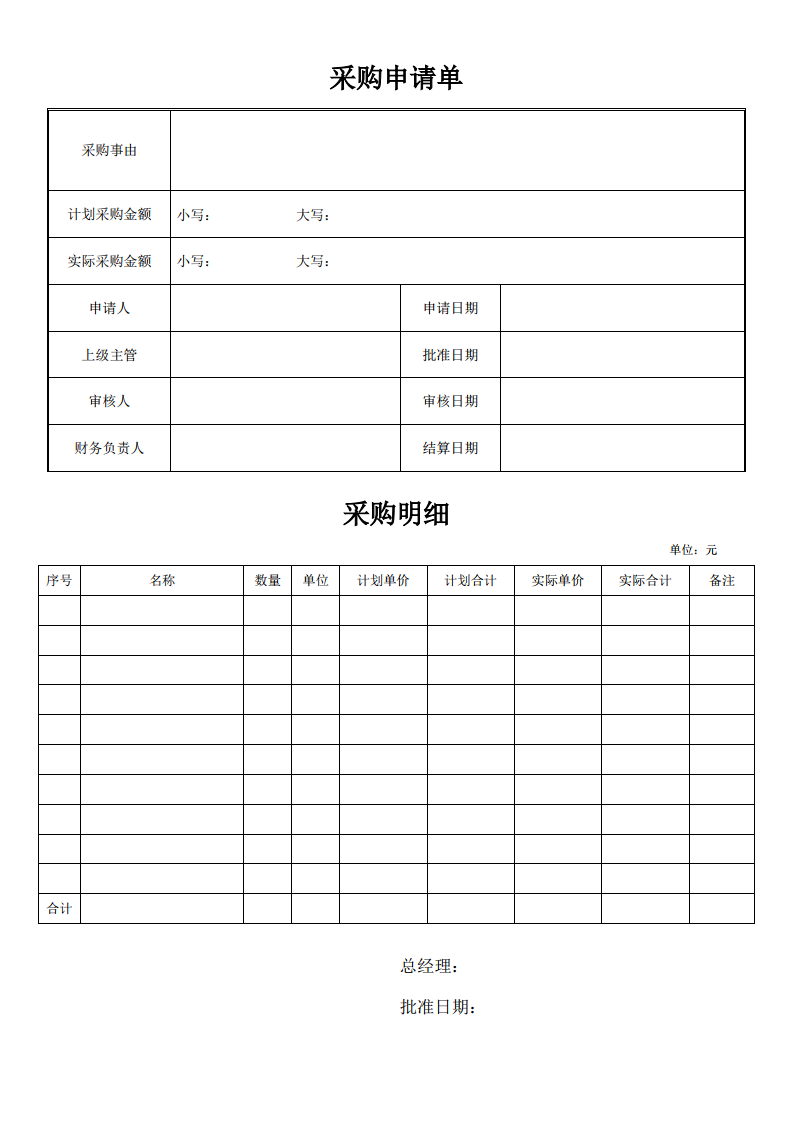 采购明细申请表