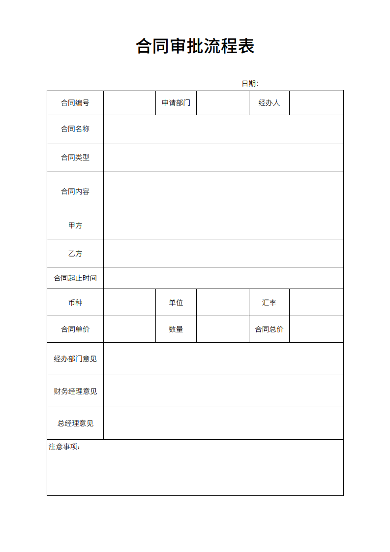 合同审批流程表